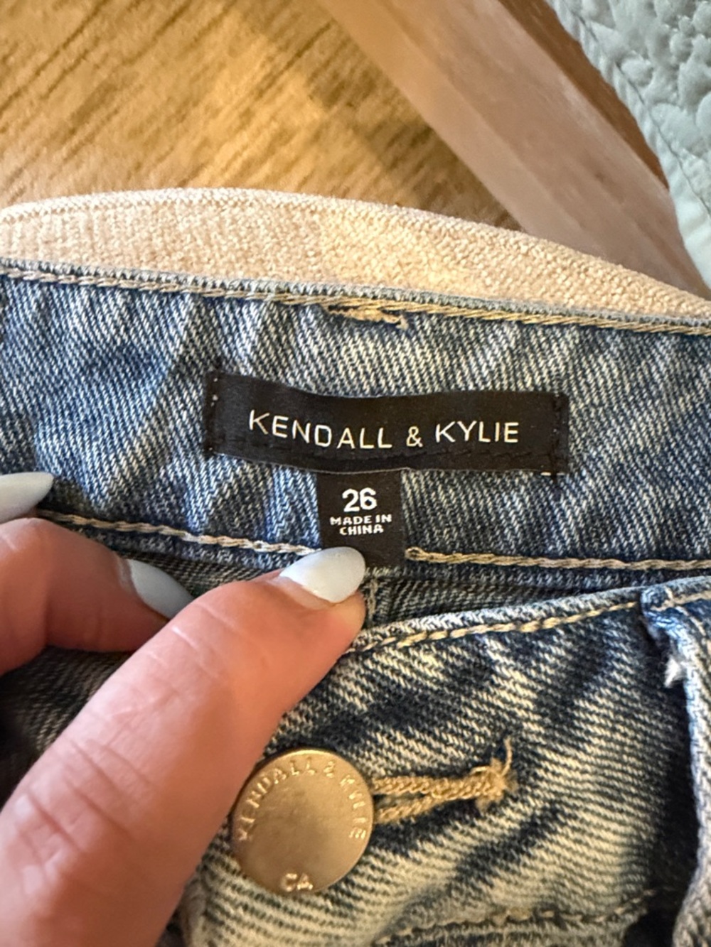 Kendall & Kylie Light Blue Distressed Denim Mini Skirt with Navy-White Band - Picture 2 of 7
